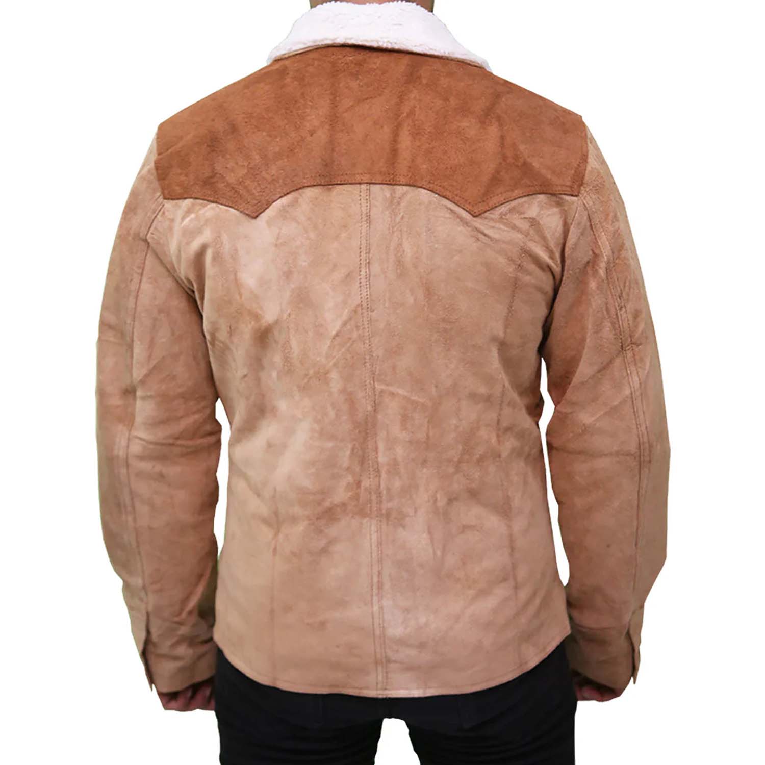 Front view of the suede leather jacket with cowboy style for men