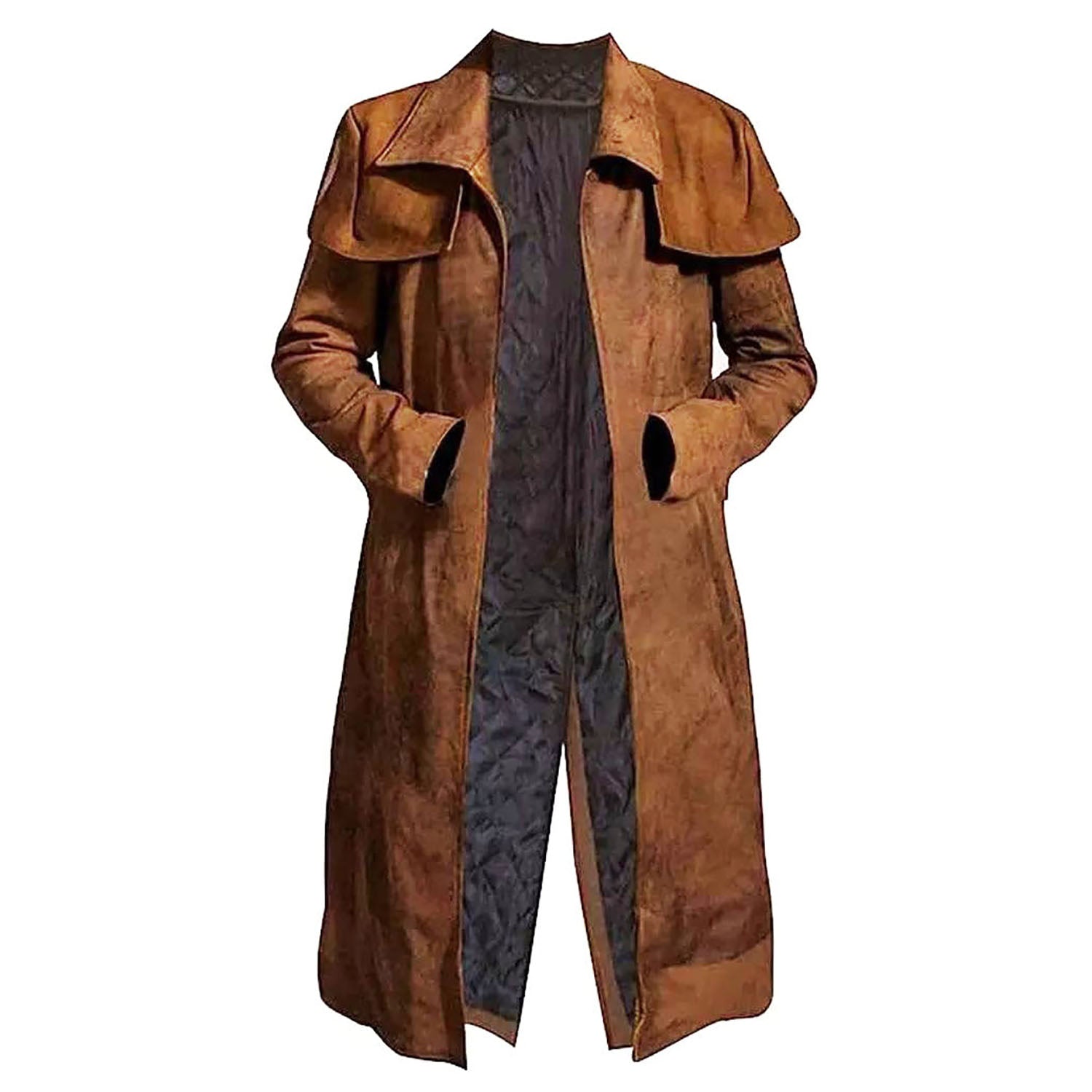 Back view of the brown leather coat for men