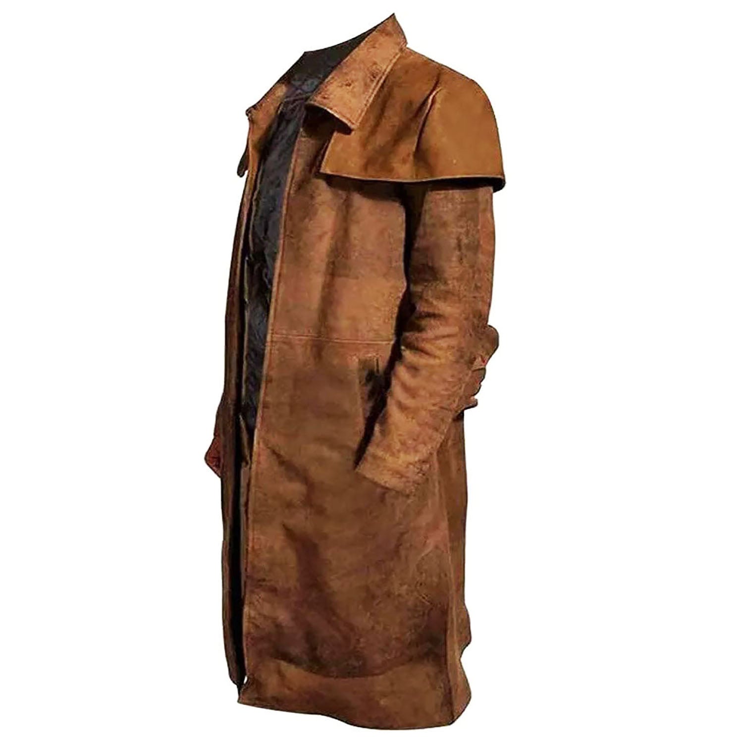 Worn styled look of the brown leather coat for men