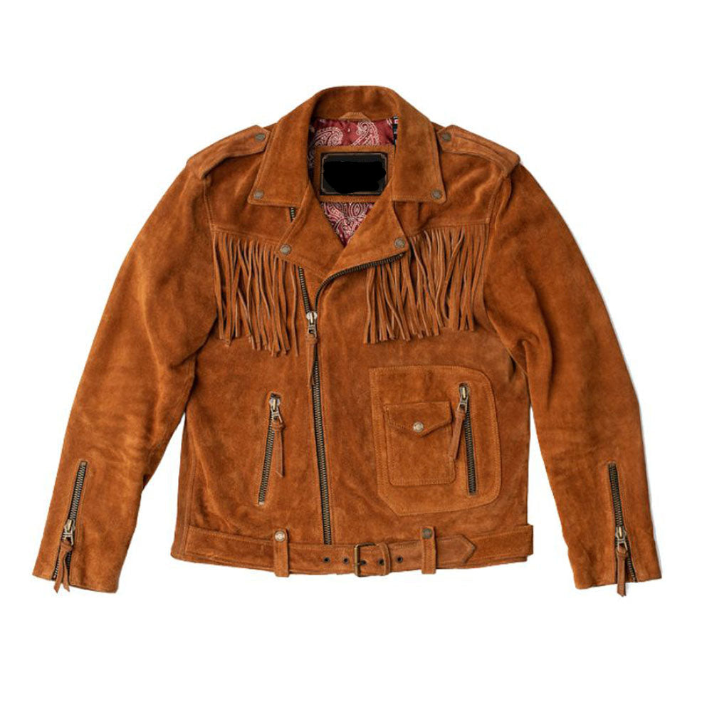 View 224-0 of the brown suede leather fringe jacket for men