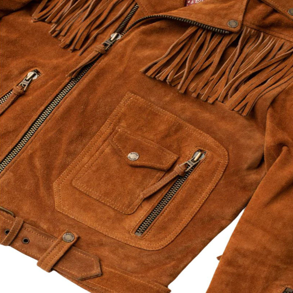 View 224-1 of the brown suede leather fringe jacket for men