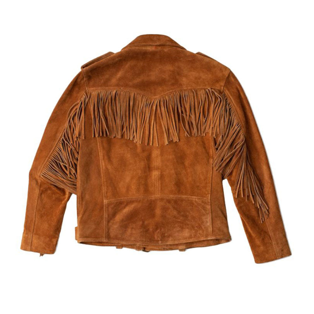 View 224-3 of the brown suede leather fringe jacket for men