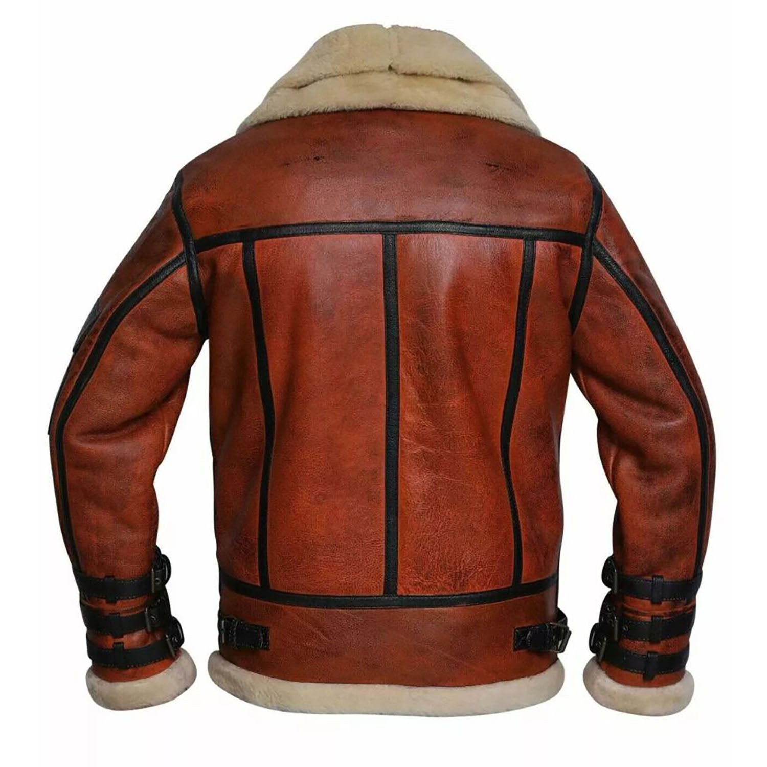 Worn styled look showing the sheepskin leather bomber jacket with fur trim