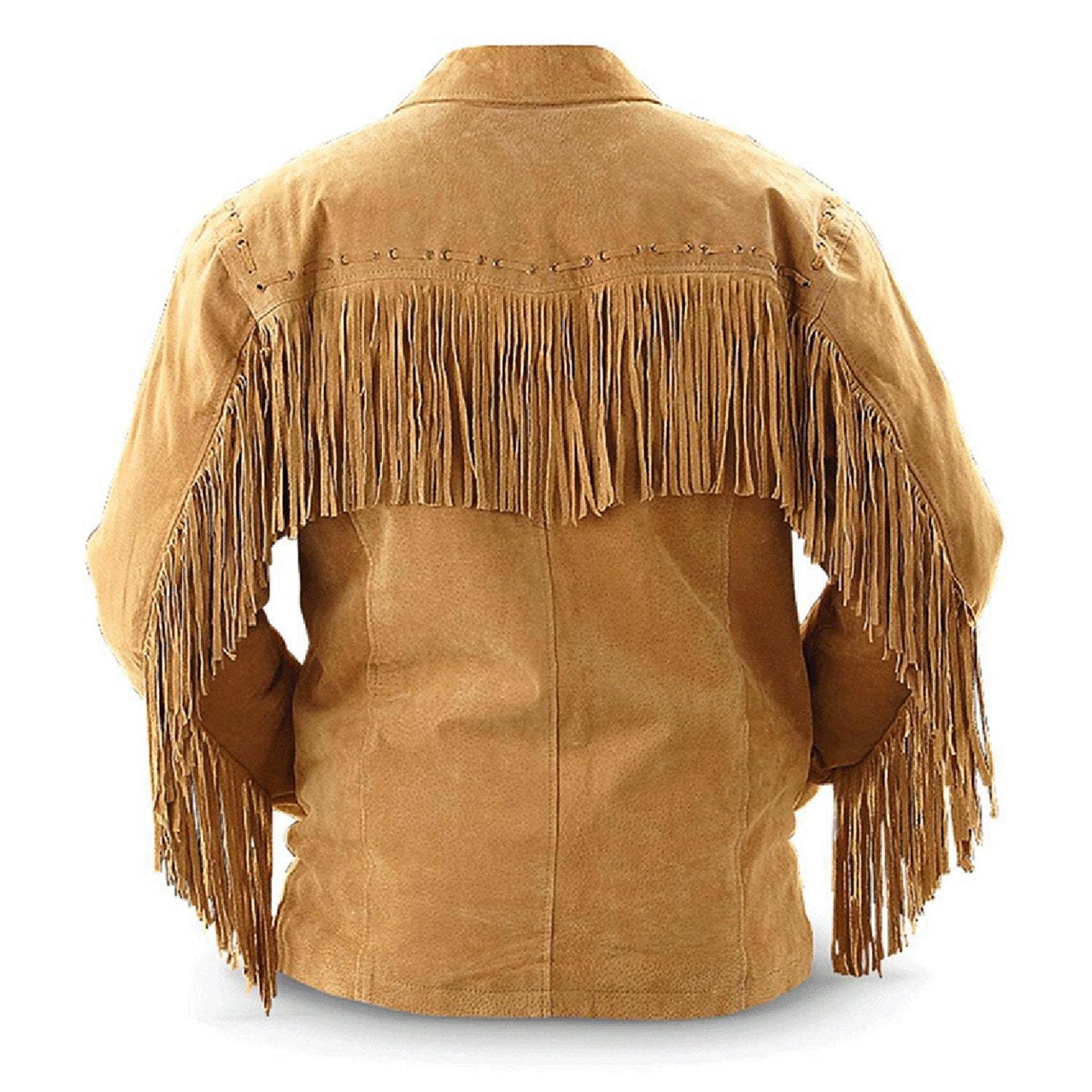 Brown buckskin suede leather fringe jacket, full display