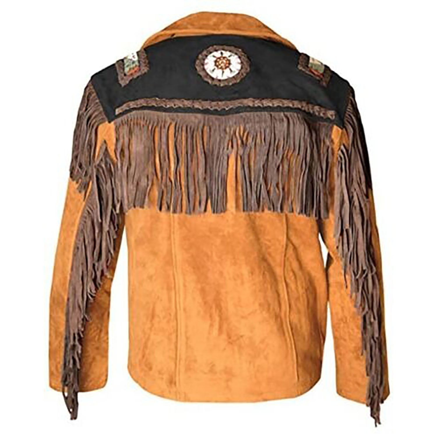 View 345-1 of the brown suede leather fringe jacket for men