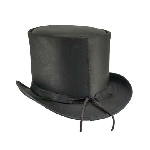Premium black leather gothic top hat
