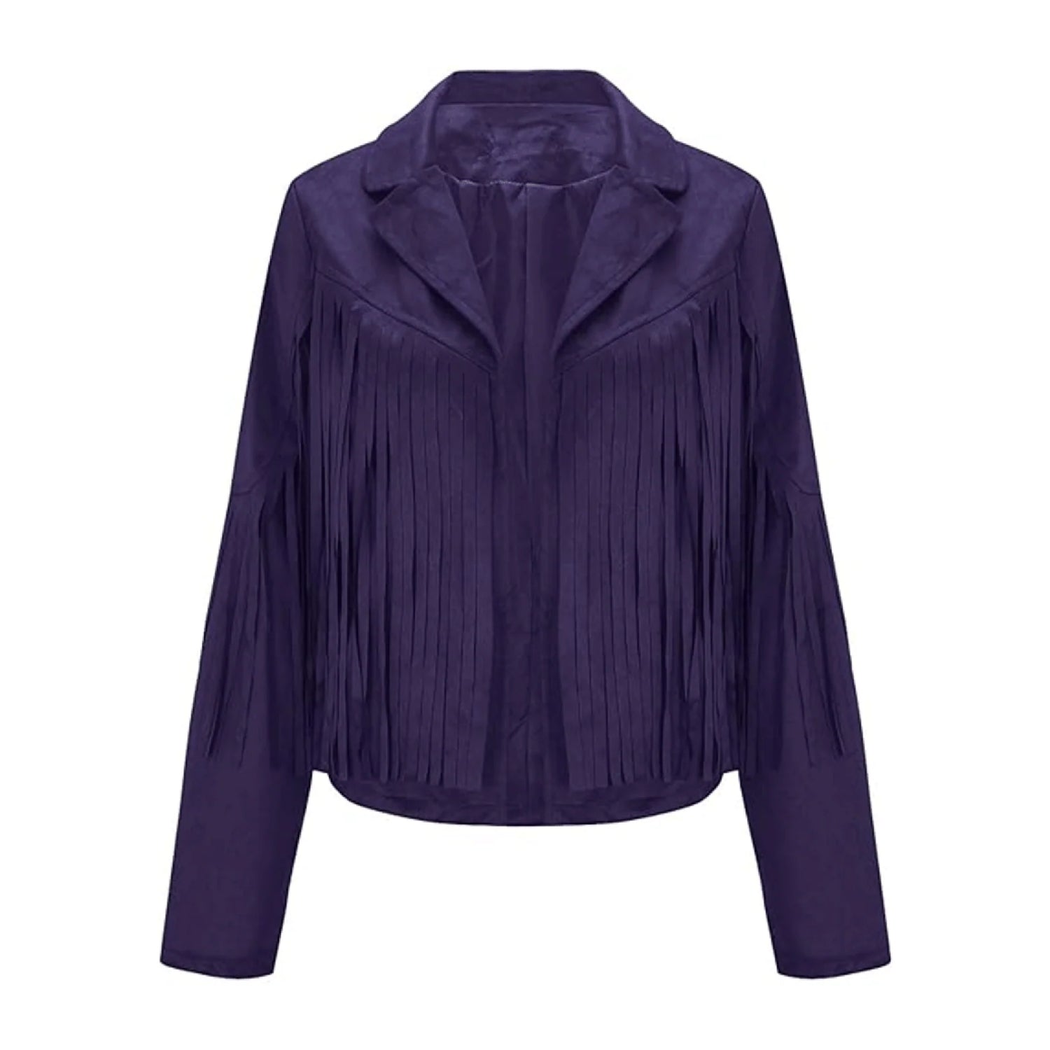 Purple Leather Long Fringe Jacket For Women front view