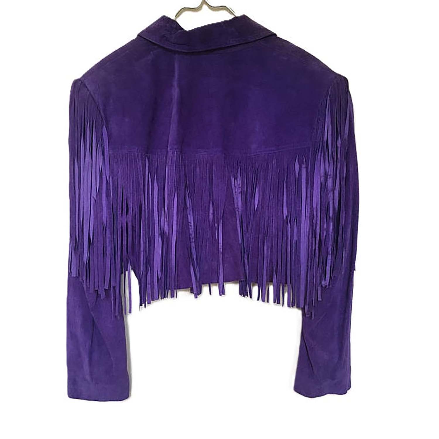 Purple Suede Leather Long Fringe Short Jacket Western Cowgirl side view
