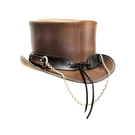 Ringed Brown Leather Top Hat
