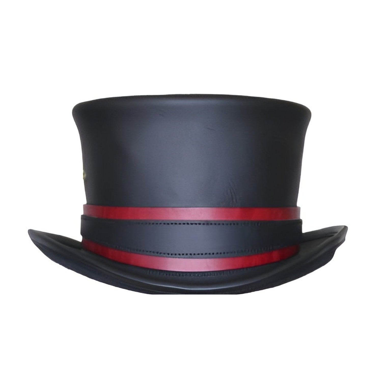 Black top hat with a red band on a white background