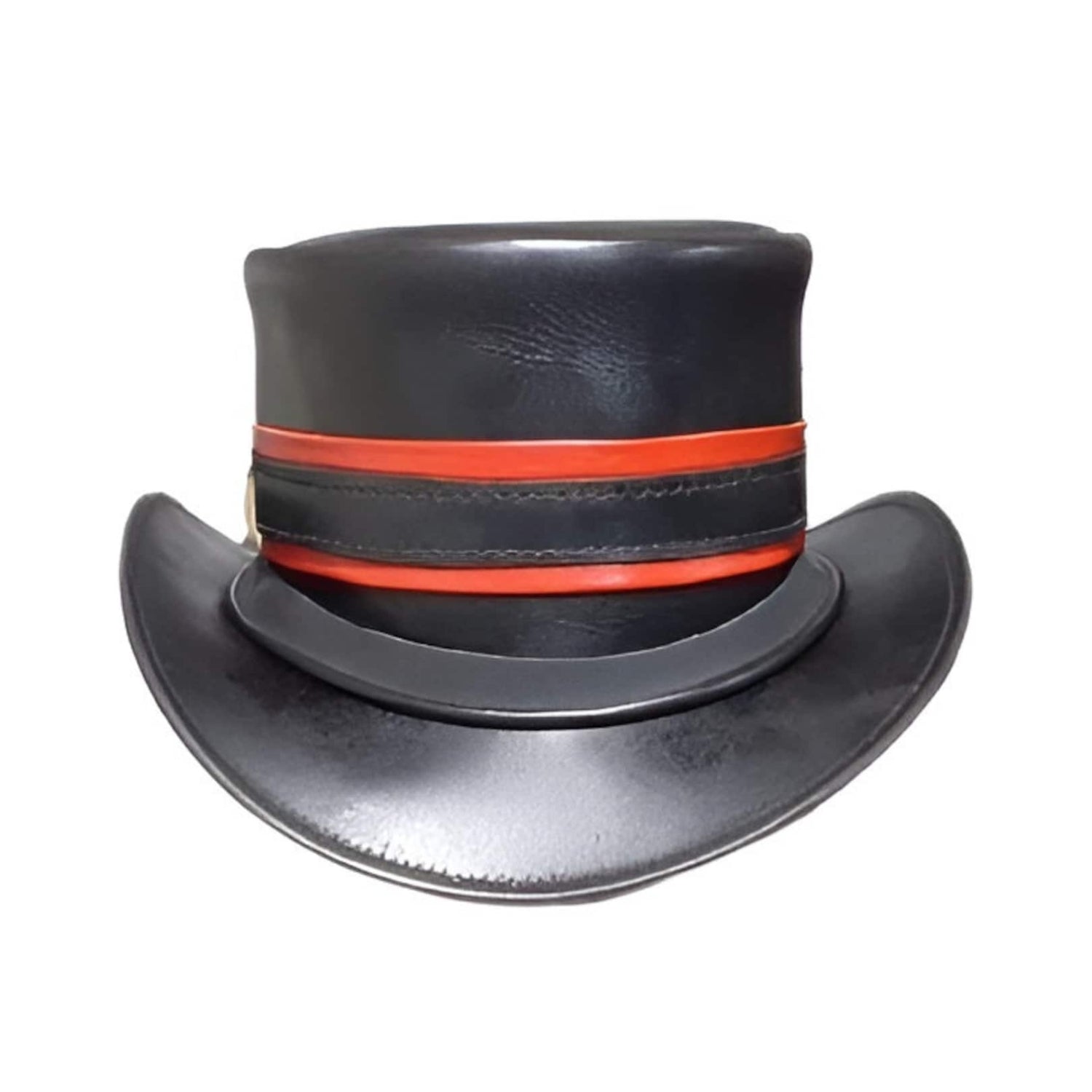 Black leather hat with red band on a white background