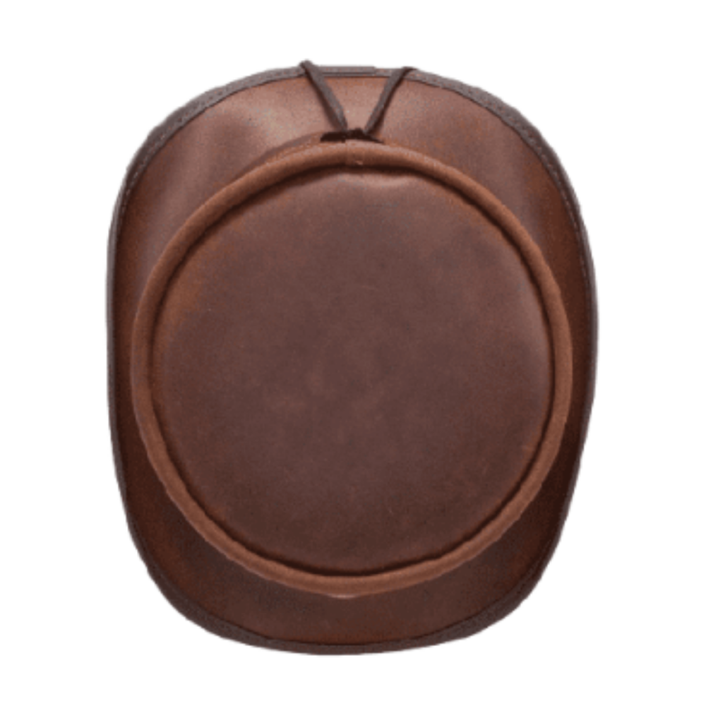 Brown leather knee pad on a white background