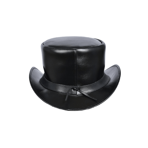 Black leather top hat on a white background