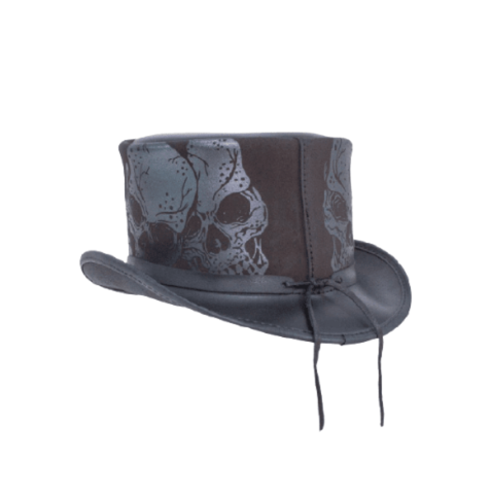 Top hat with skull design on a white background