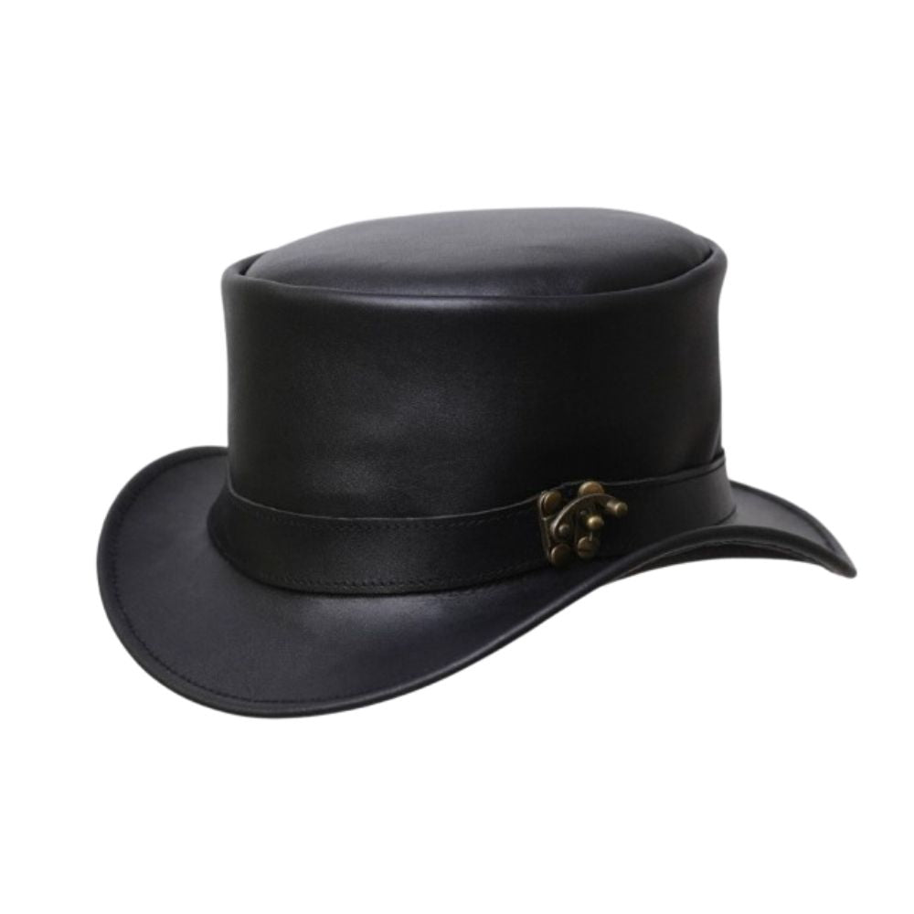 Steampunk Gothic Top Hat, Black Leather