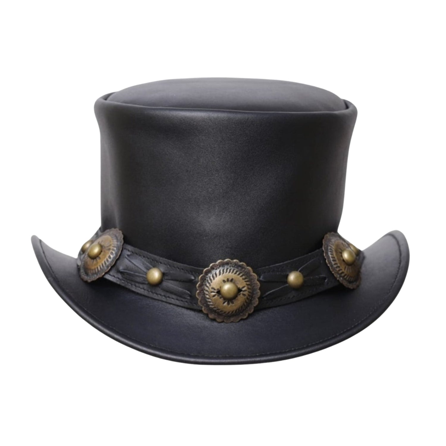 Steampunk Leather Top Hat, Concho Band
