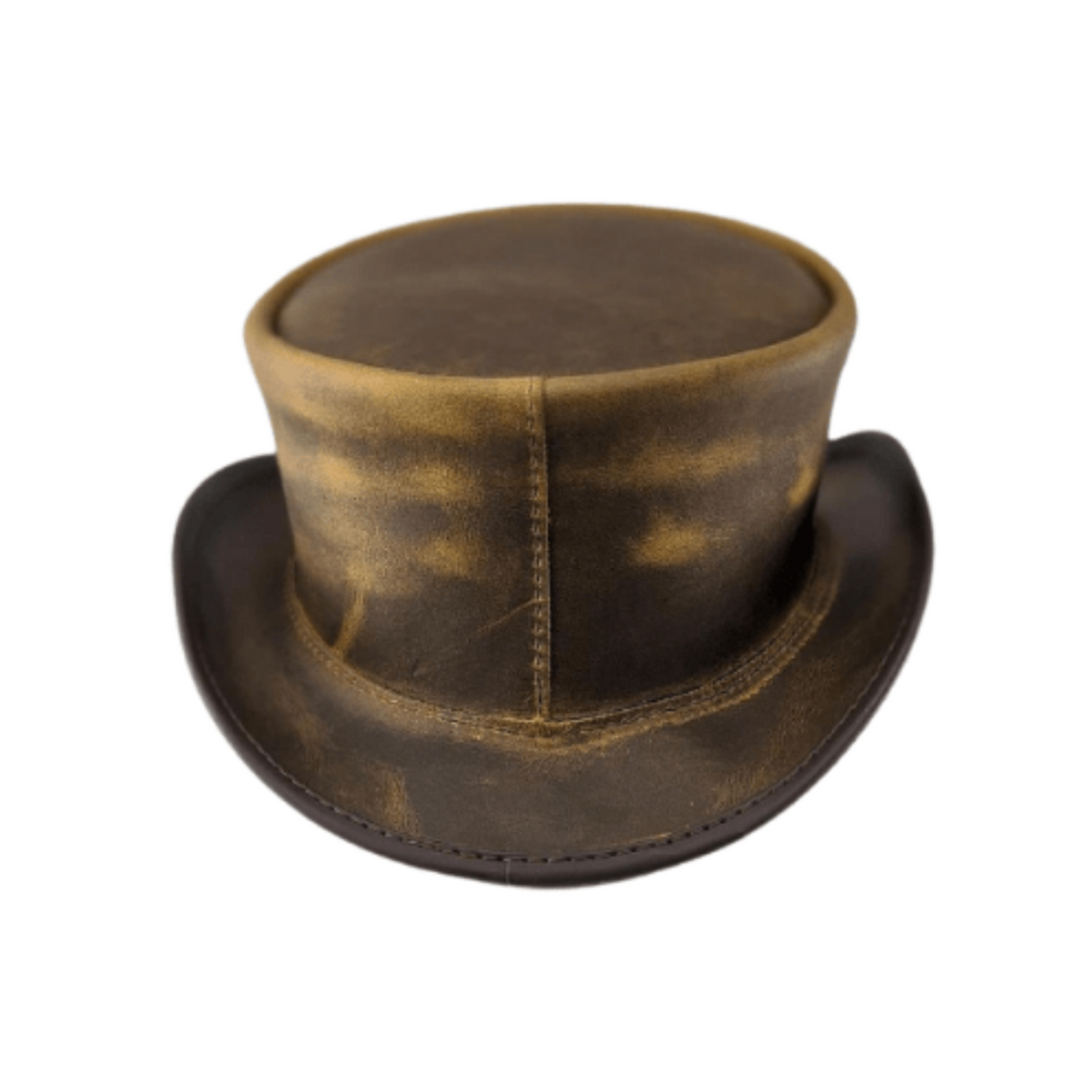 Brown leather top hat on a white background