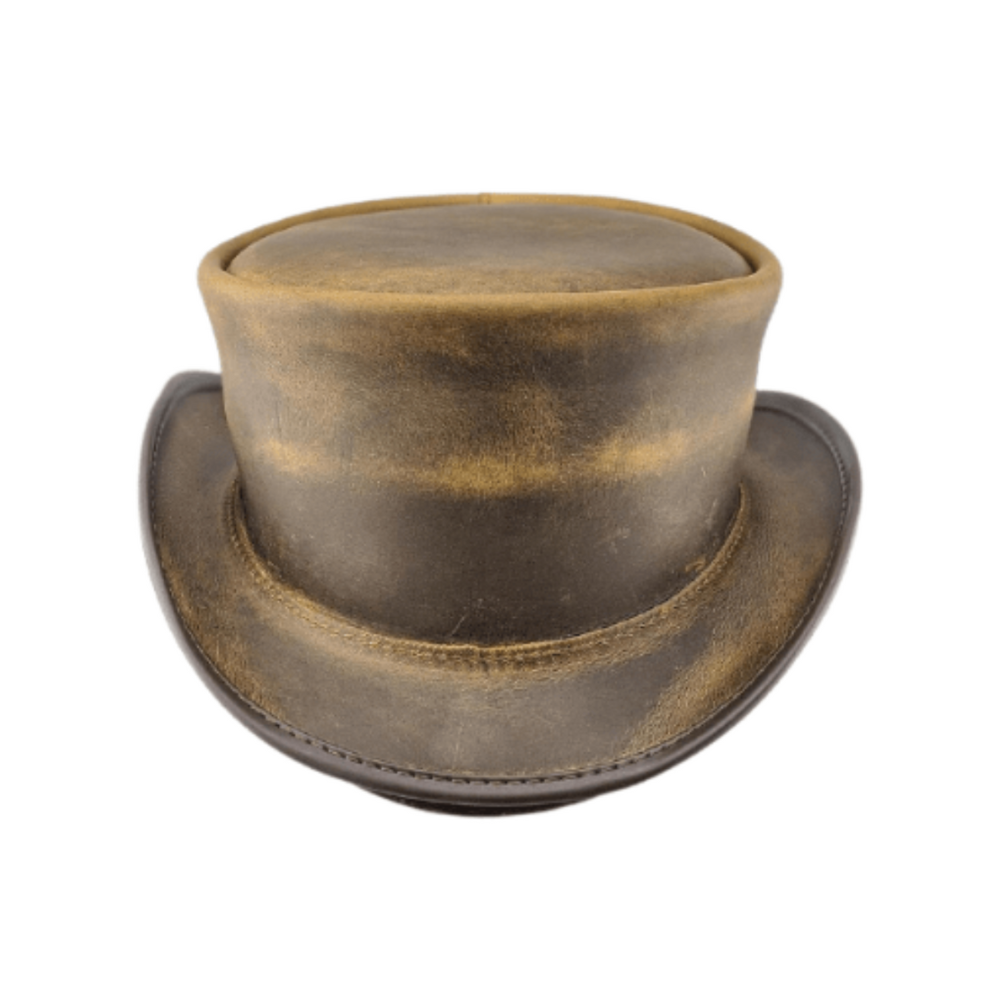 Brown leather top hat on a white background