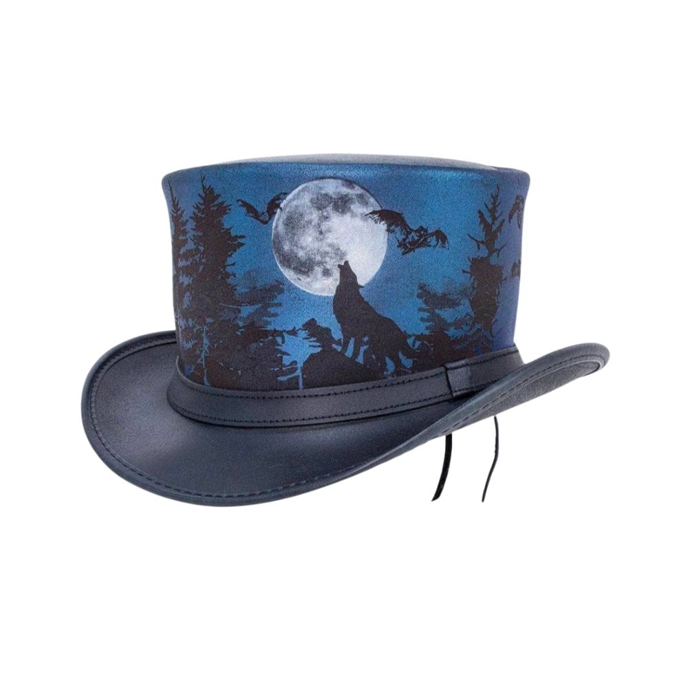 Steampunk leather top hat with handcrafted details
