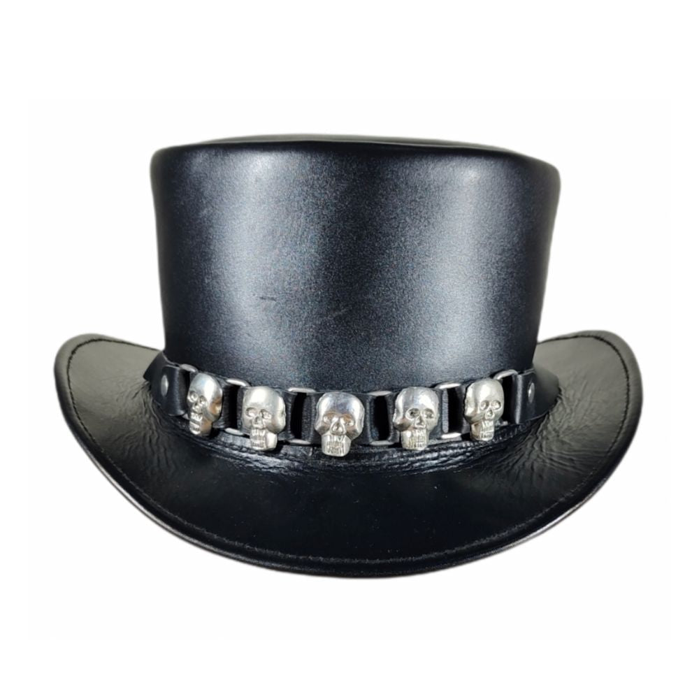 Steampunk skull leather top hat.
