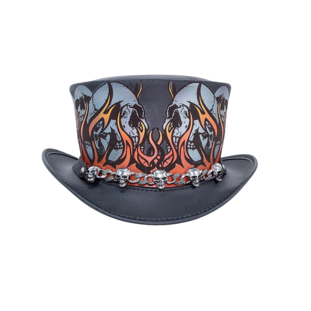 Stylish Burnin Hell Leather Top Hat
