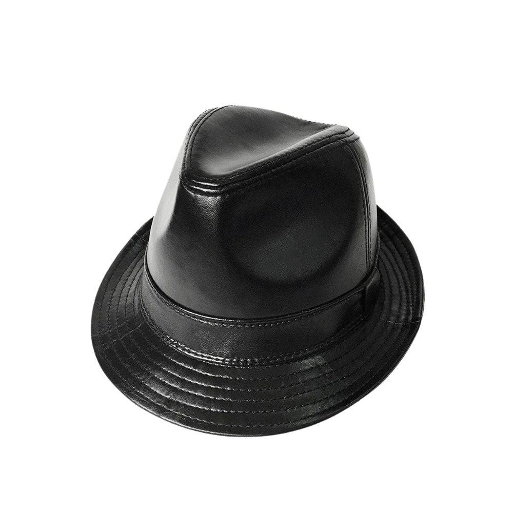 Stylish black fedora with lambskin leather

