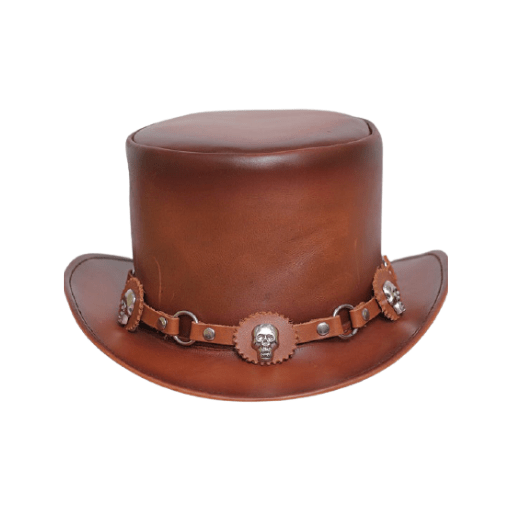Stylish cowhide leather steampunk top hat
