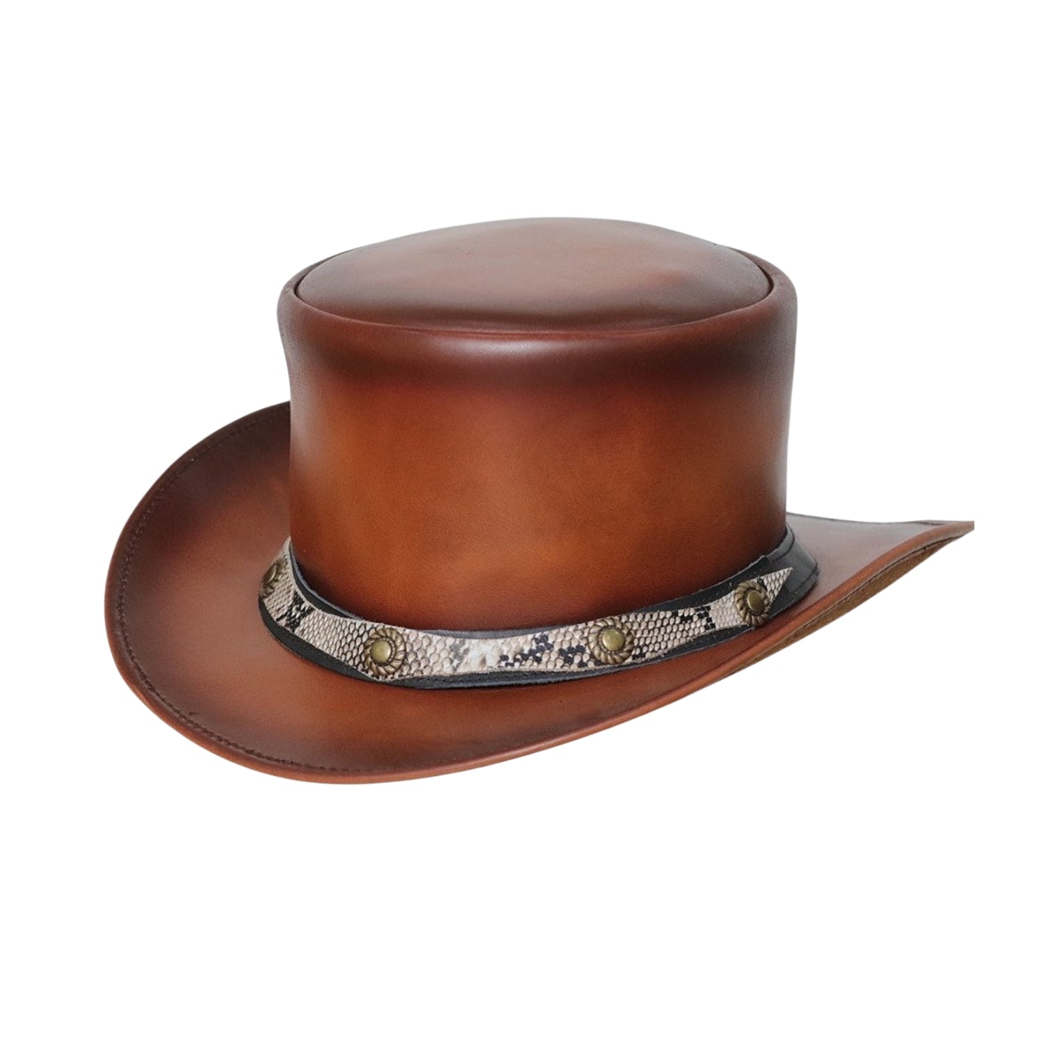 Unique Tan Brown Leather Concho Band Hat
