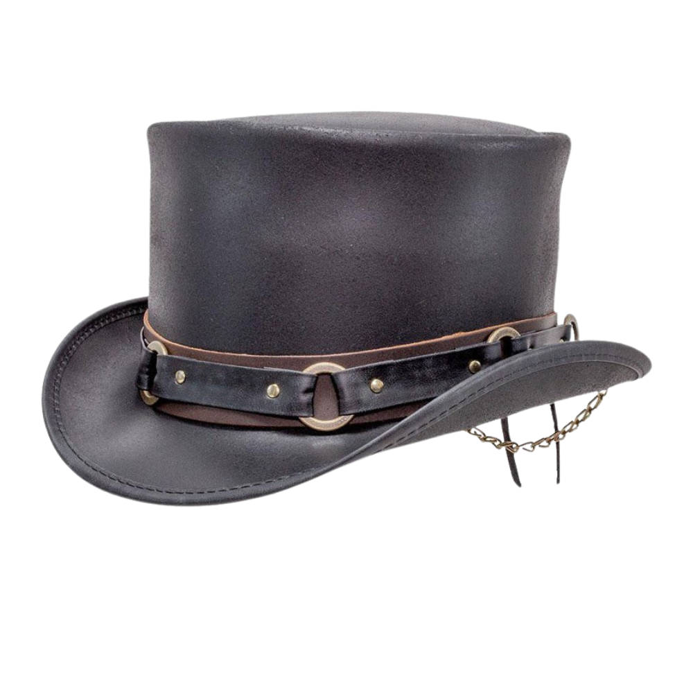 Voodoo black leather top hat
