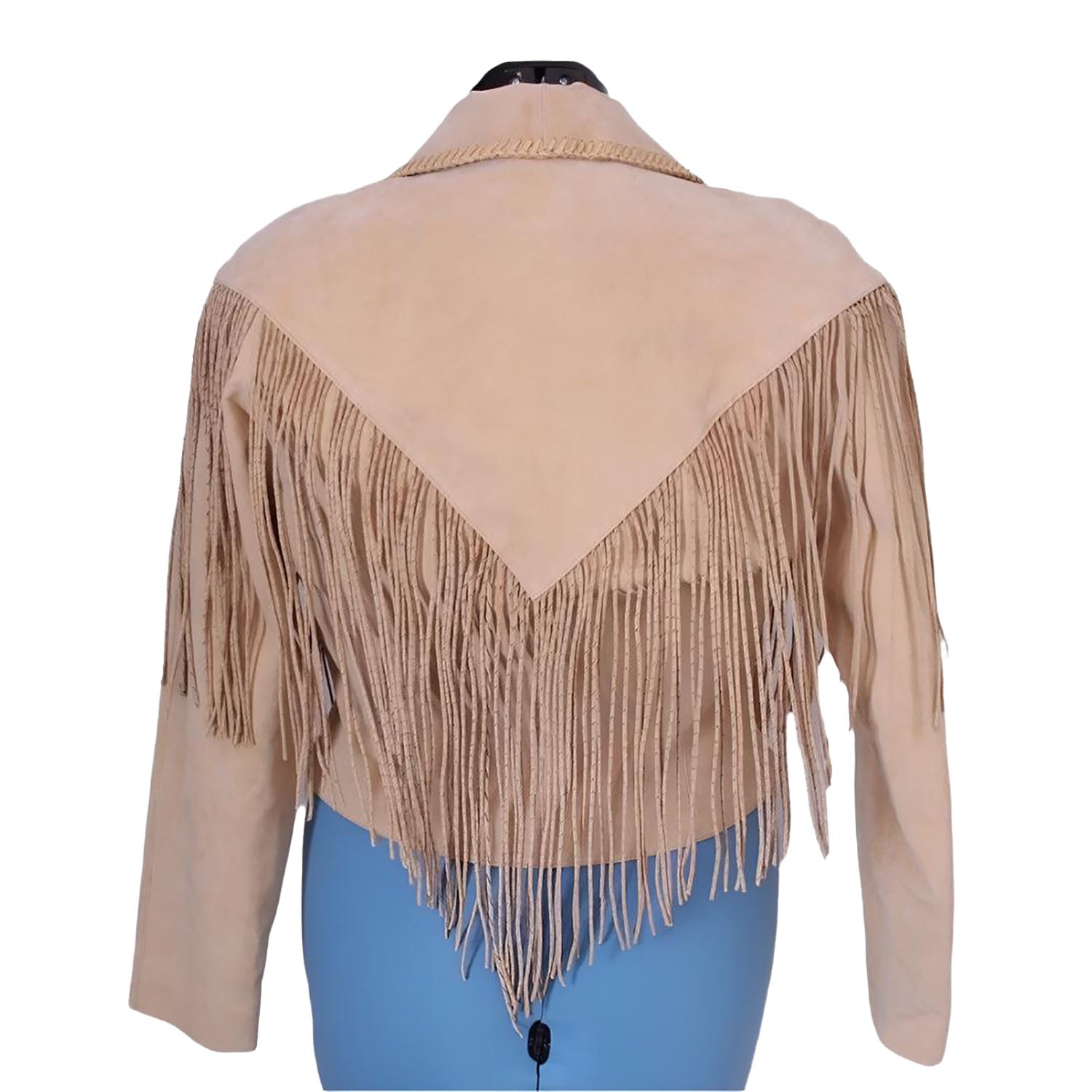 Western Beige Suede Leather Fringes Jacket For Women side view
