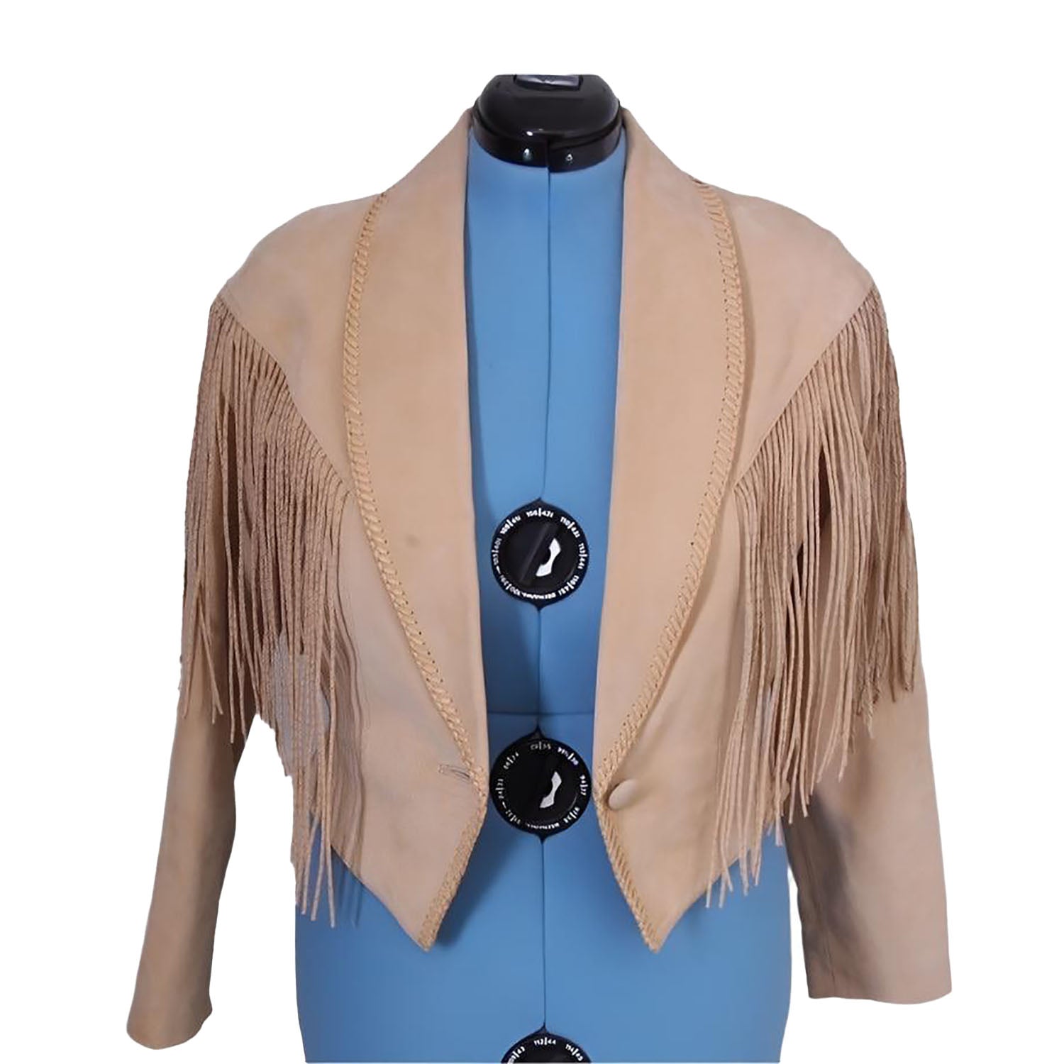 Western Beige Suede Leather Fringes Jacket For Women front view
