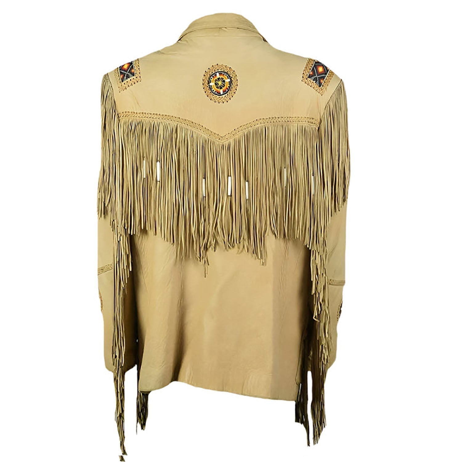 Western Fringe Beige Leather Jacket for Women Cowgirl side view