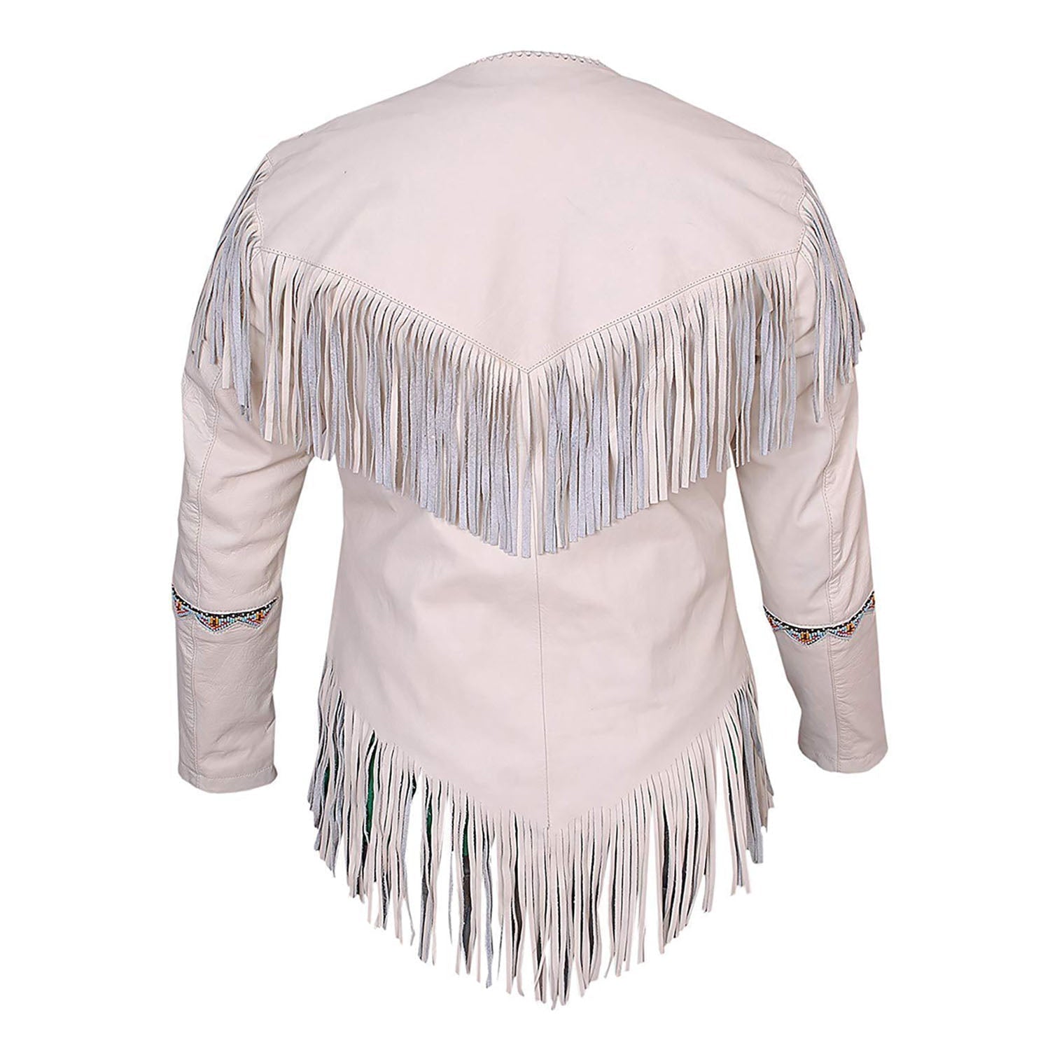 Western Fringe Beige Leather Jacket for Women Cowgirl side view