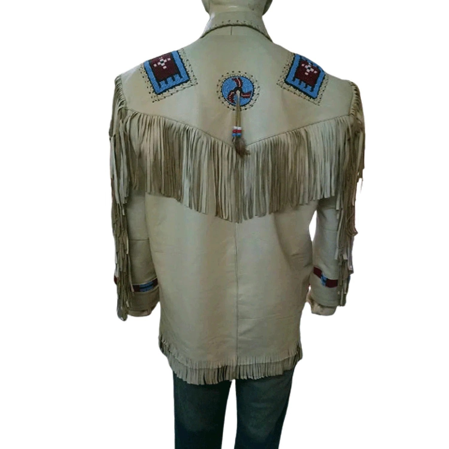 Western Fringe Beige Leather Jacket for Women Cowgirl side view