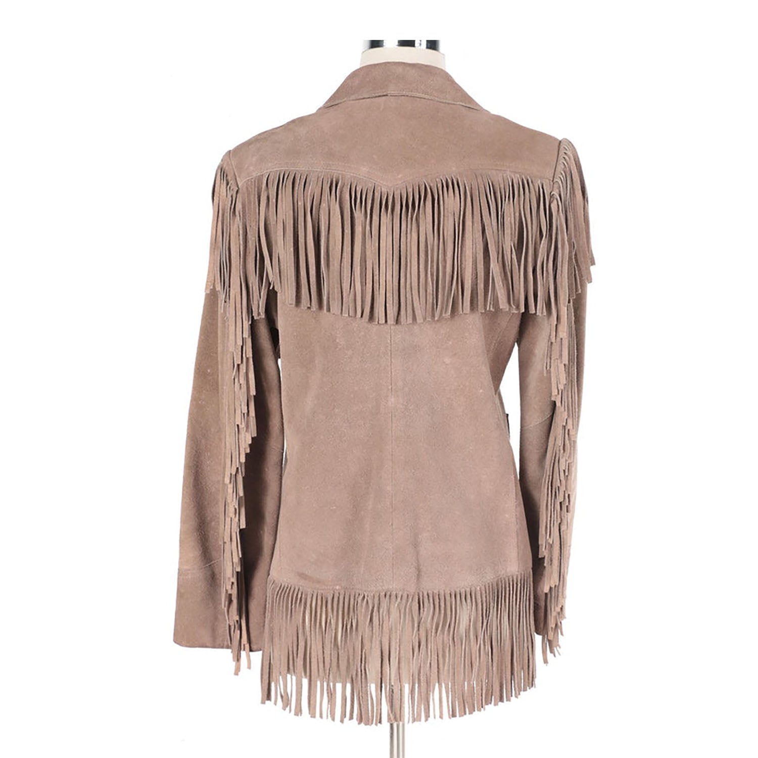 Western Fringe Beige Suede Leather Jacket Coat for Women Cowgirl side view