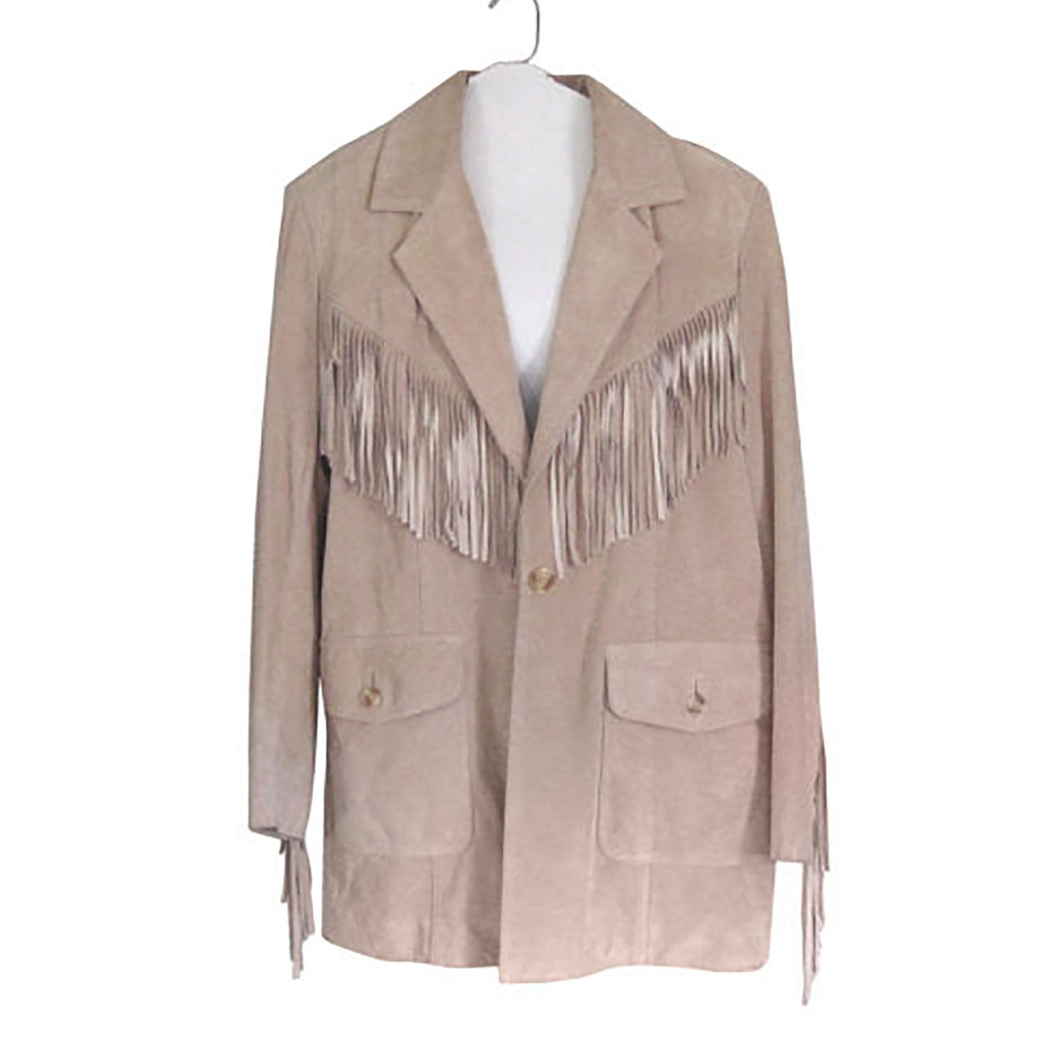 Western Fringe Beige Suede Leather Jacket Coat for Women Cowgirl front view