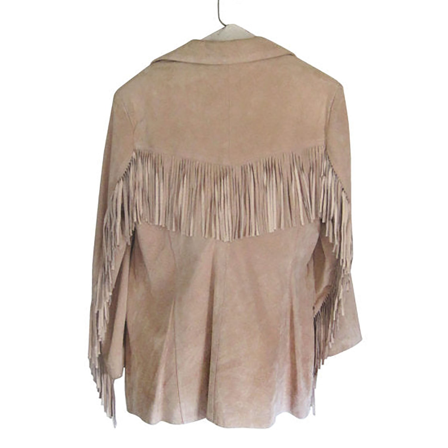 Western Fringe Beige Suede Leather Jacket Coat for Women Cowgirl side view