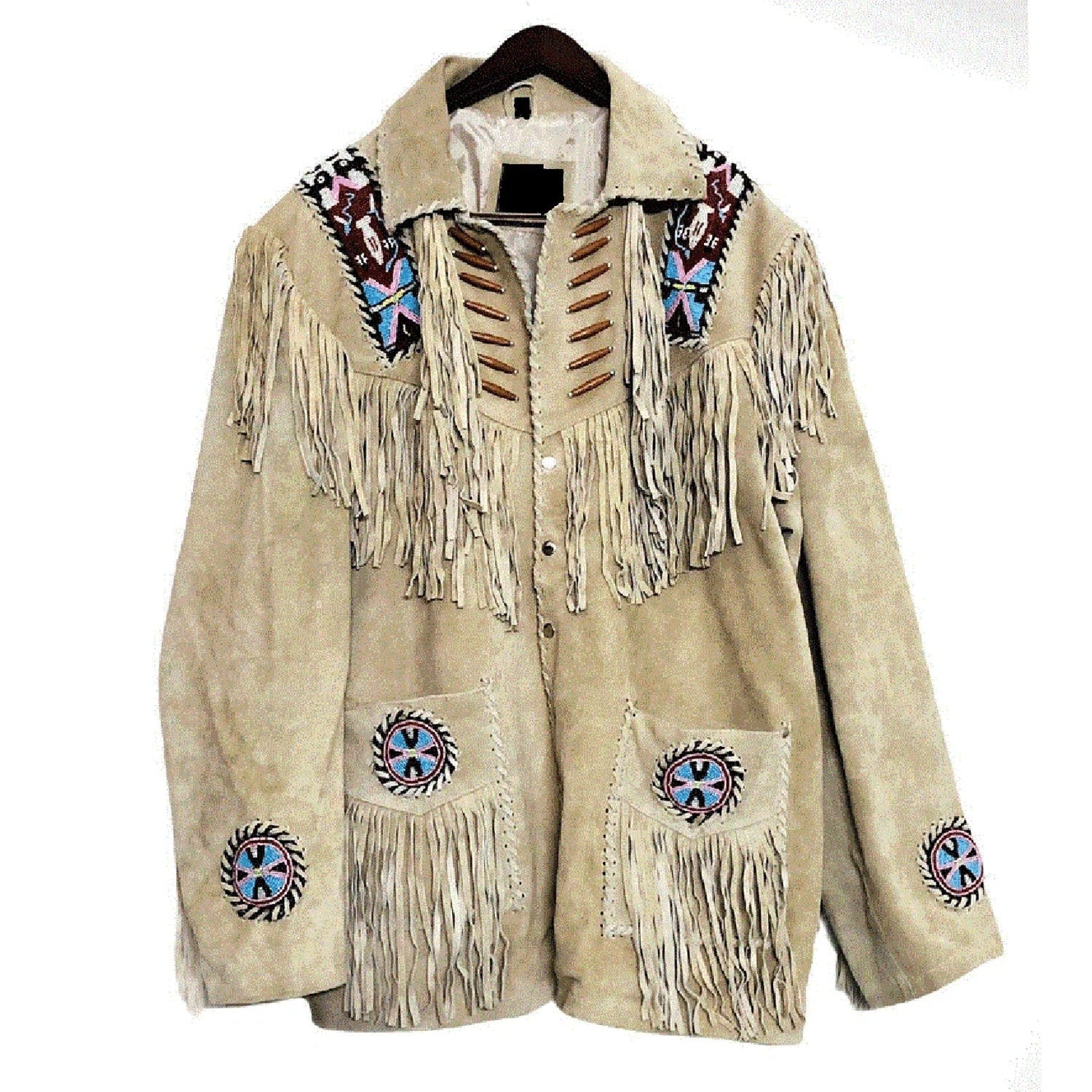 Western Fringe Beige Suede Leather Jacket for Women Cowgirl front view