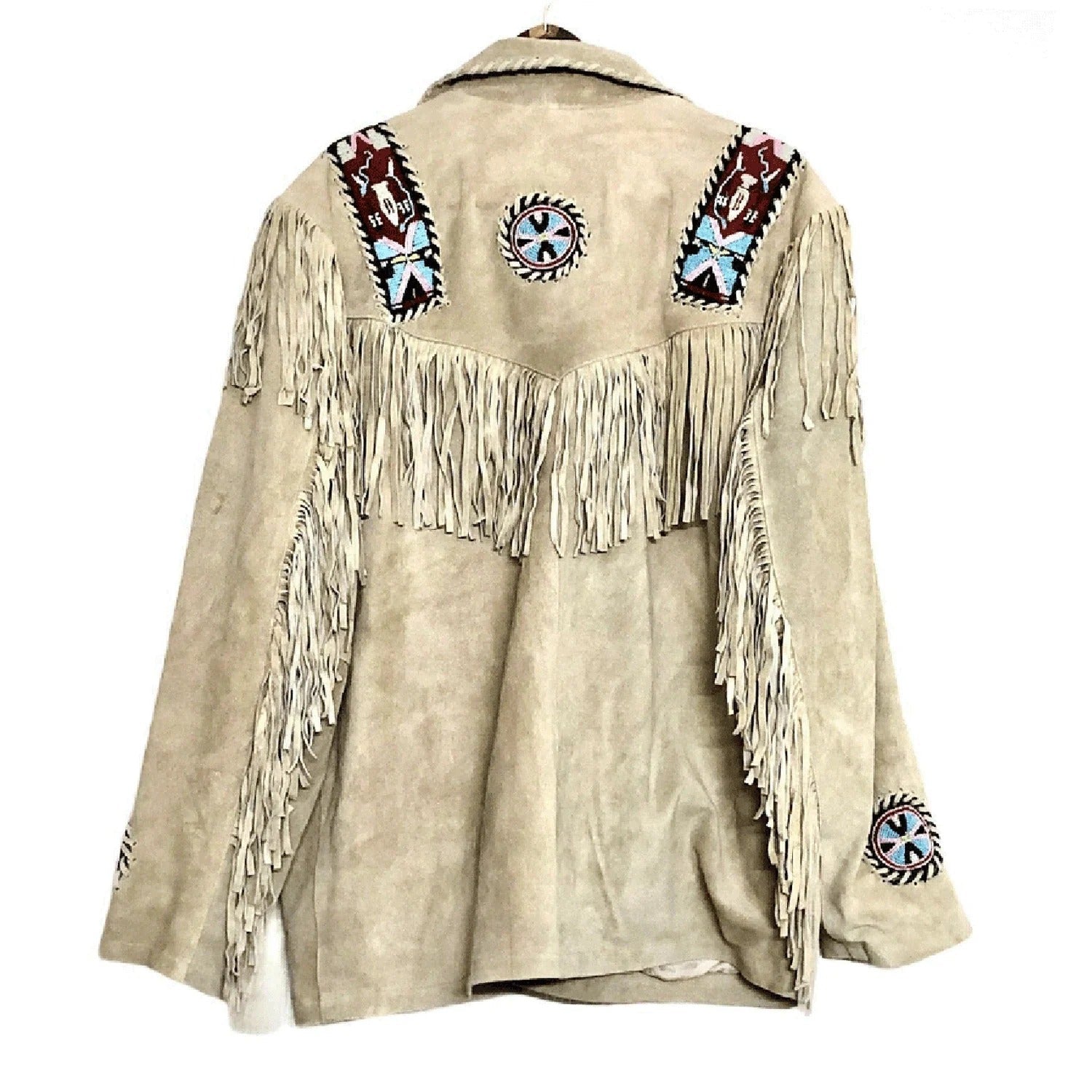 Western Fringe Beige Suede Leather Jacket for Women Cowgirl side view