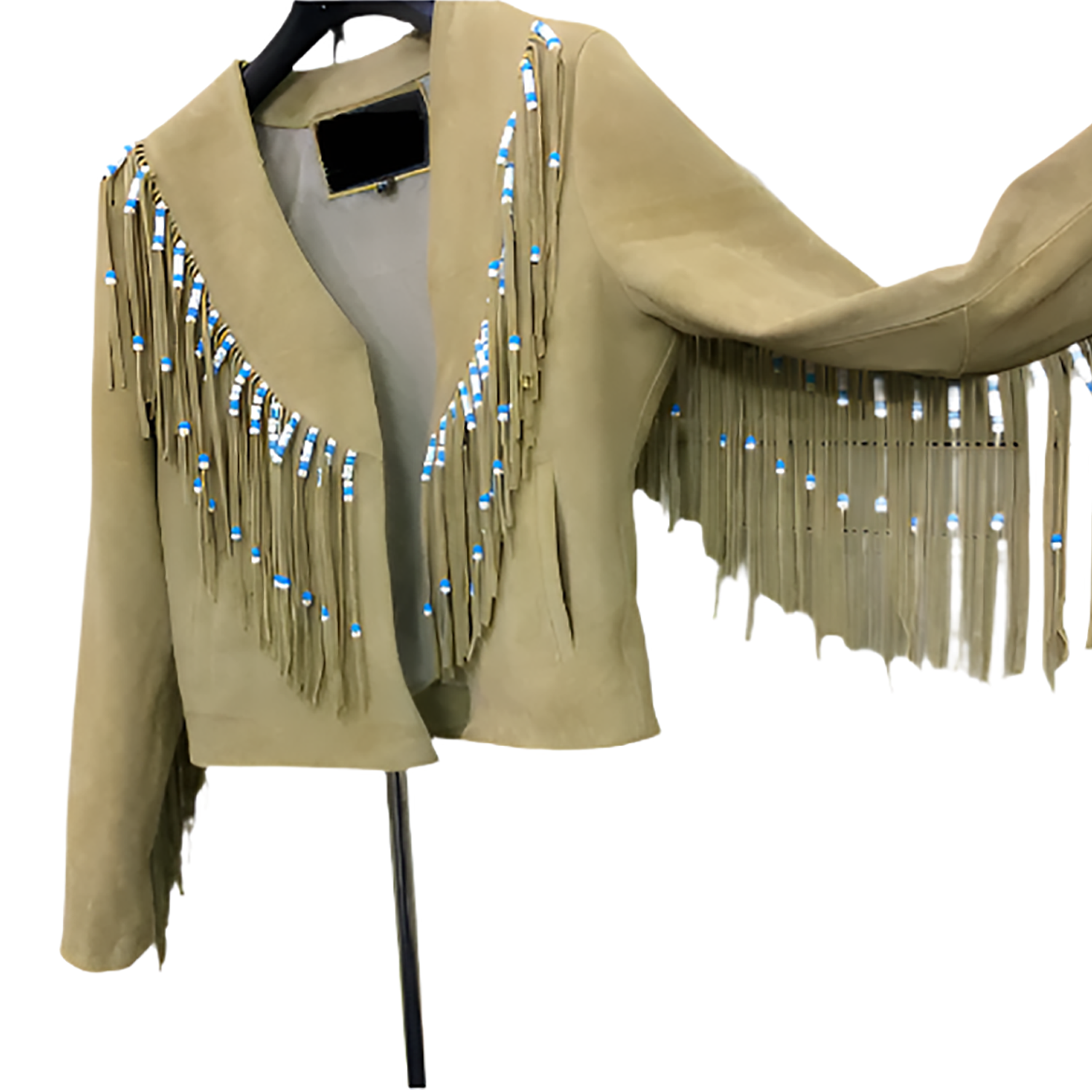 Western Fringe Beige Suede Leather Jacket for Women Cowgirl front view