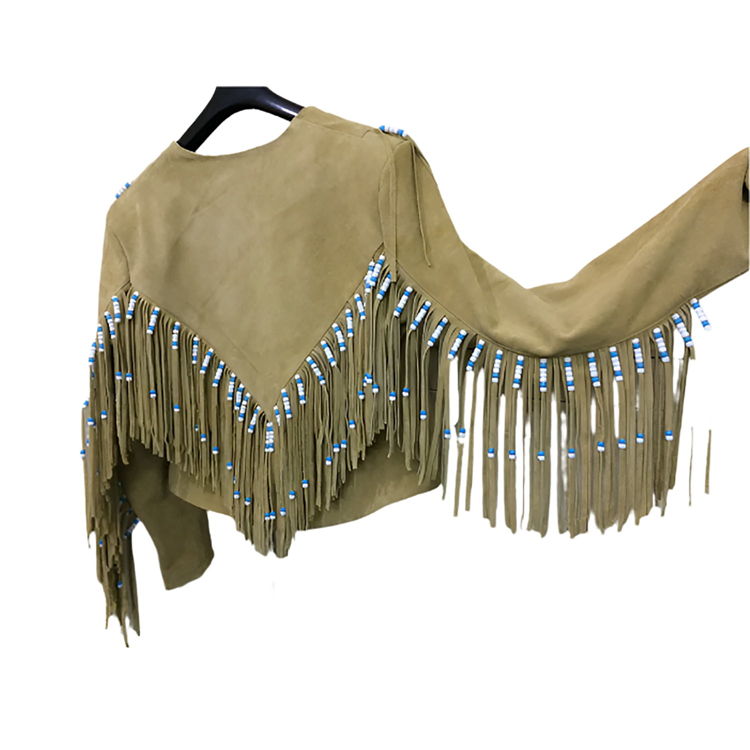 Western Fringe Beige Suede Leather Jacket for Women Cowgirl side view