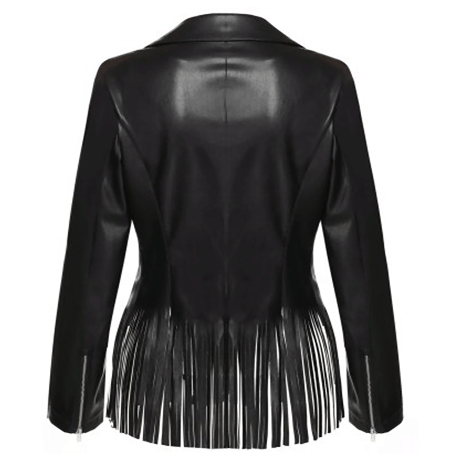 Western Fringe Black Leather Jacket for Women Cowgirl side view