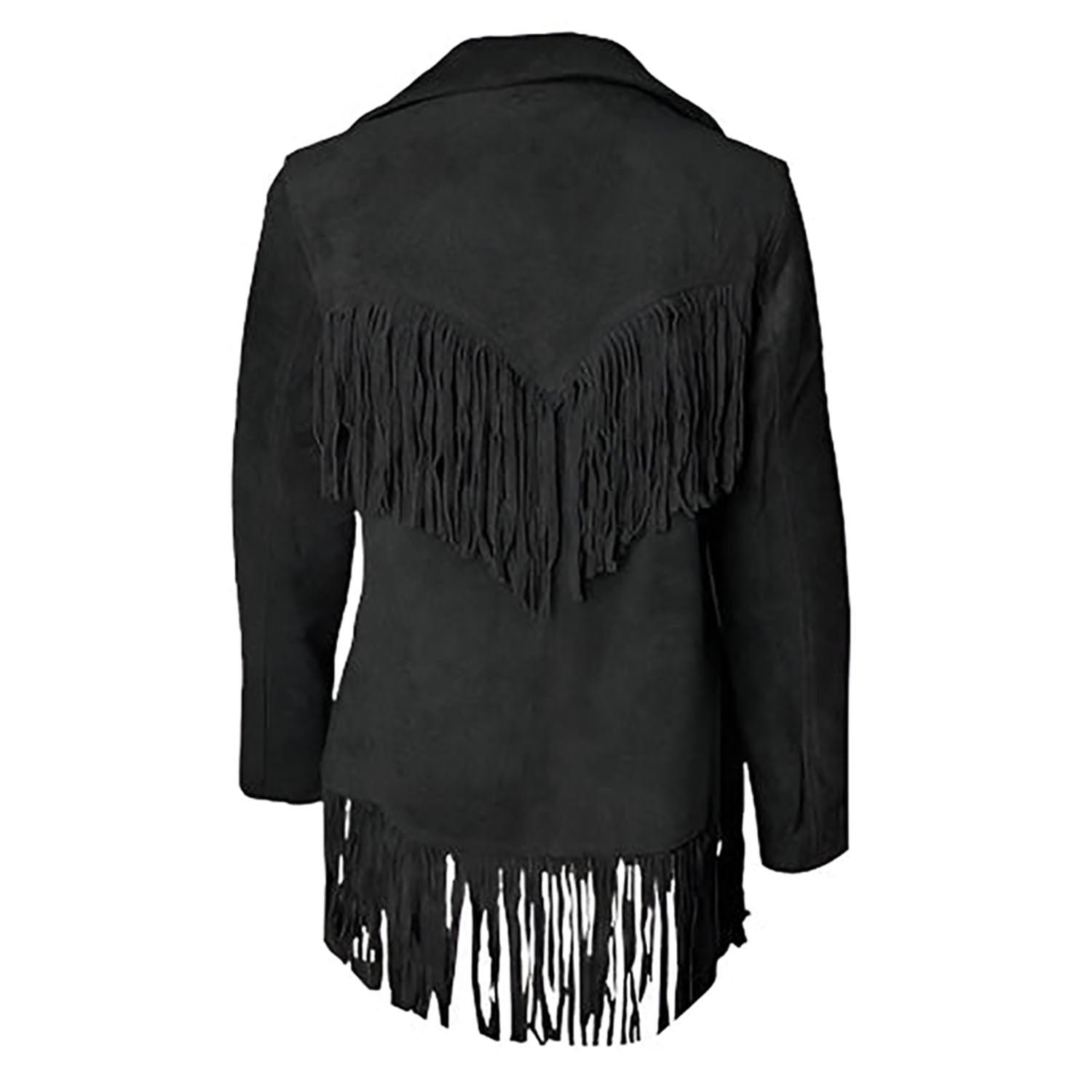 Western Fringe Black Suede Leather Jacket for Women Cowgirl side view