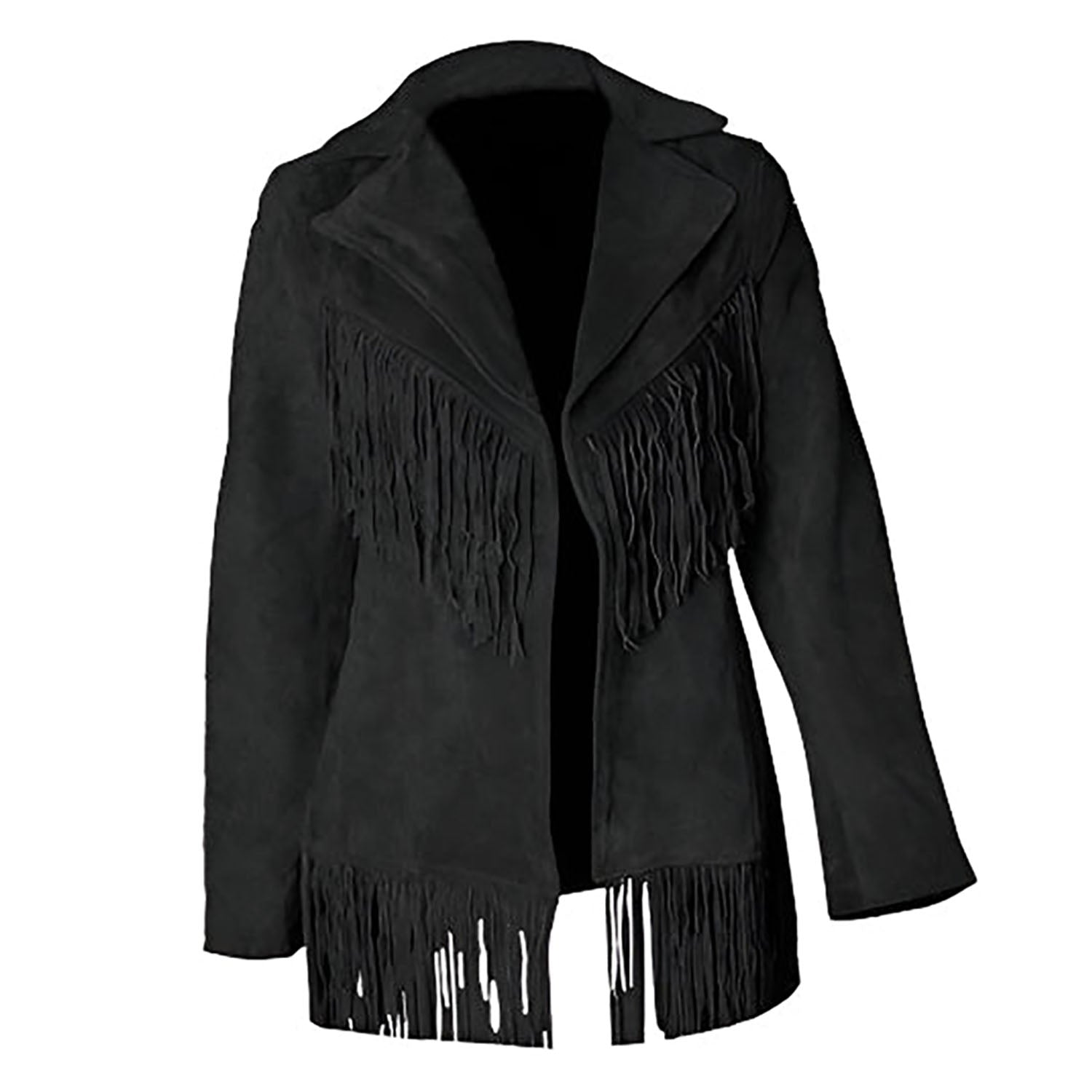 Western Fringe Black Suede Leather Jacket for Women Cowgirl front view