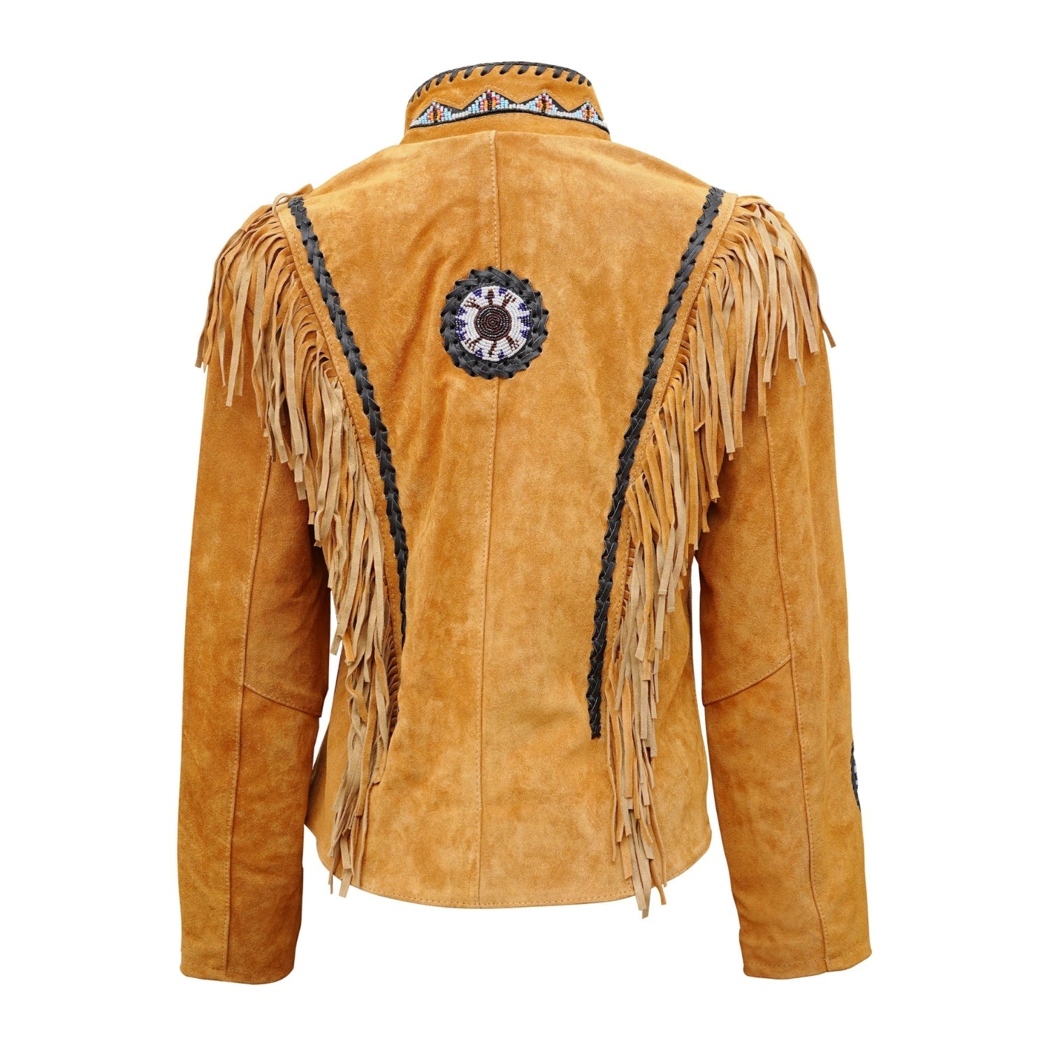 Western Fringe Brown Leather Jacket for Women close-up detail