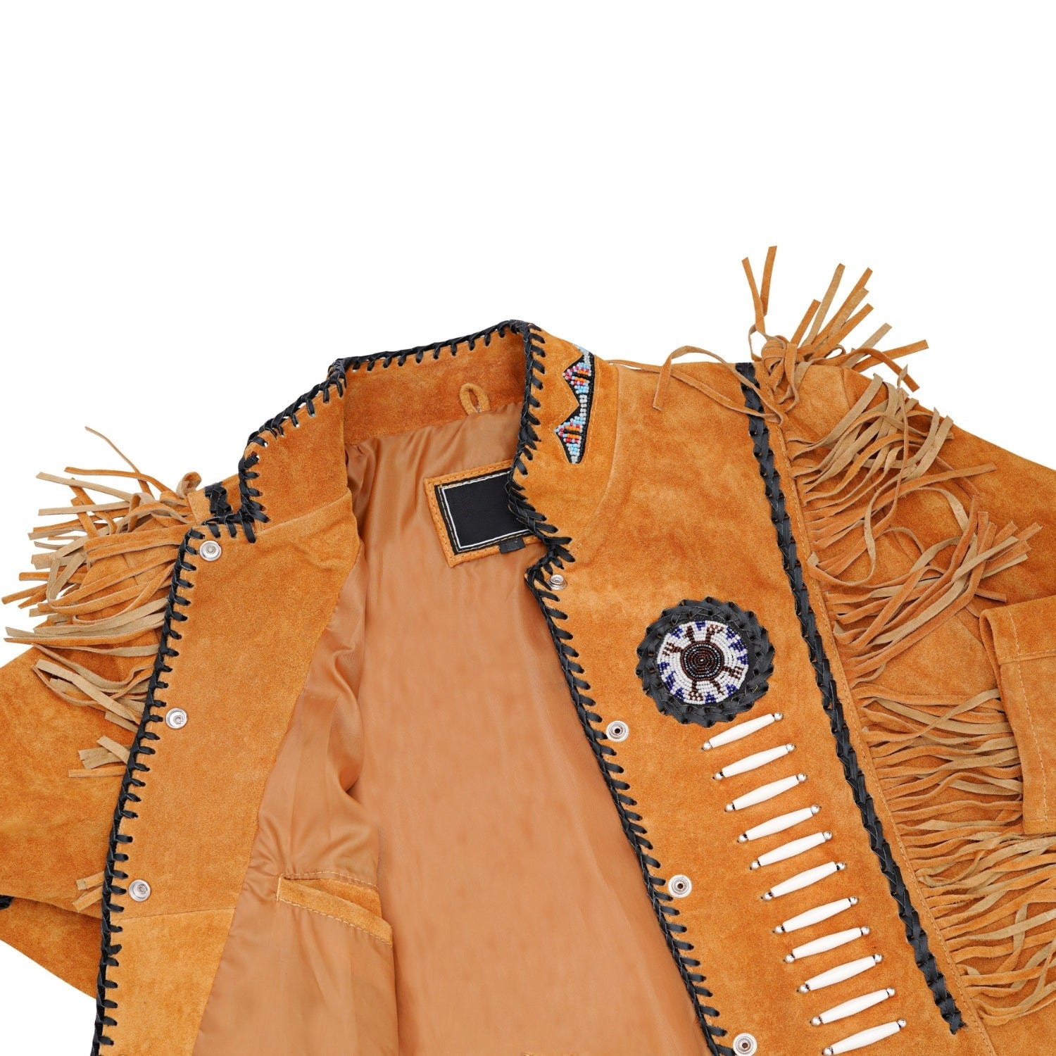 Western Fringe Brown Leather Jacket for Women back view