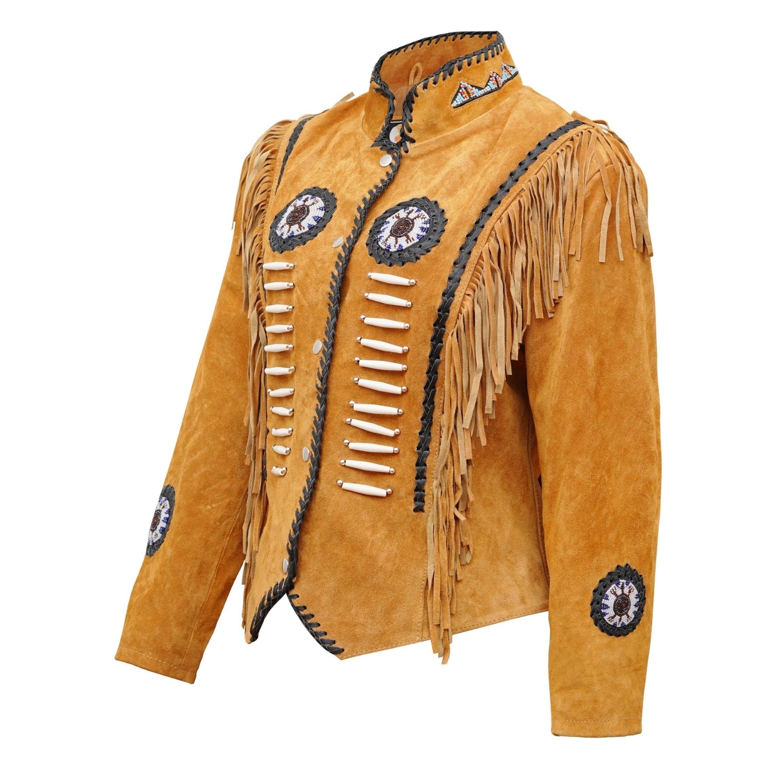 Western Fringe Brown Leather Jacket for Women side view