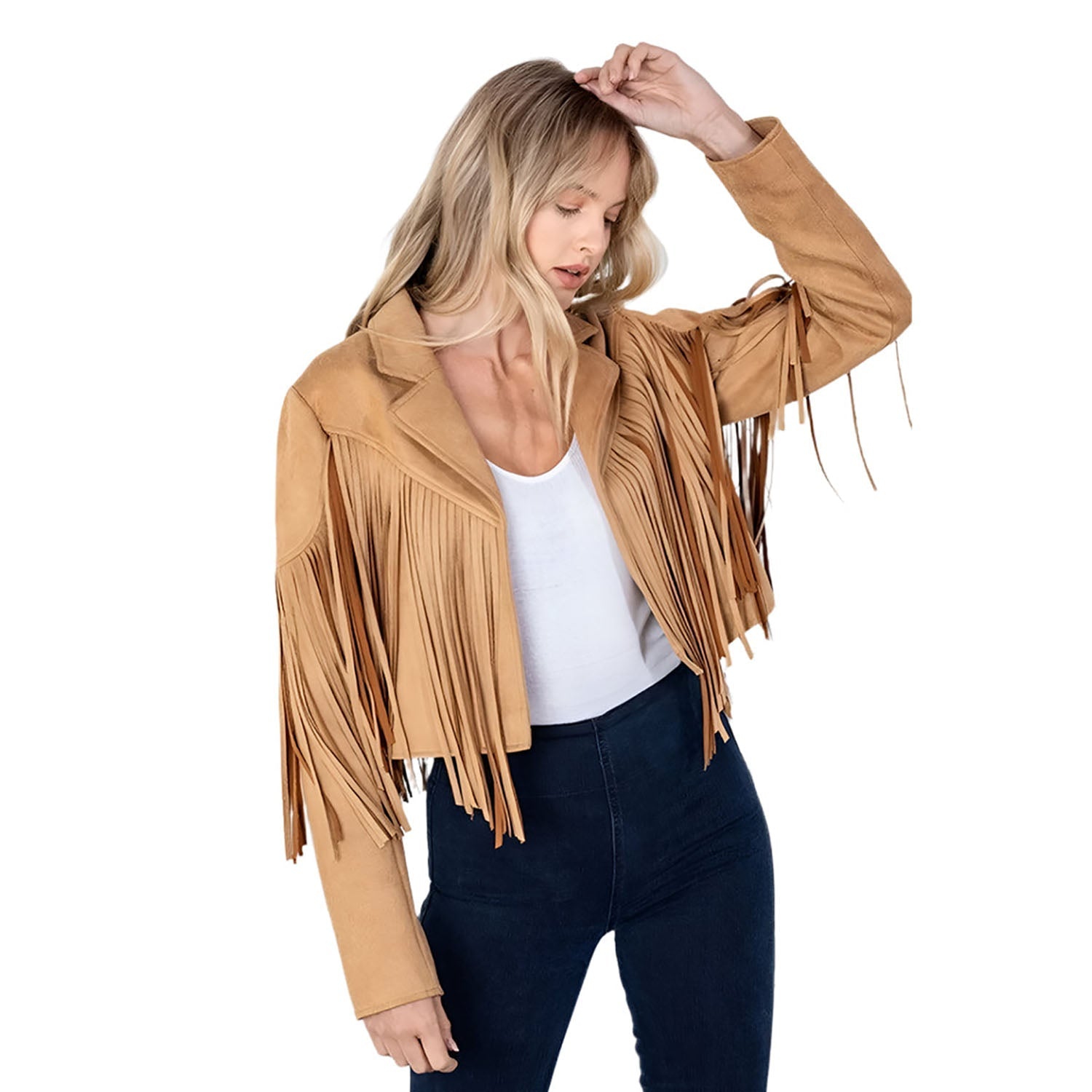 Western Fringe Brown Leather Jacket for Women front view