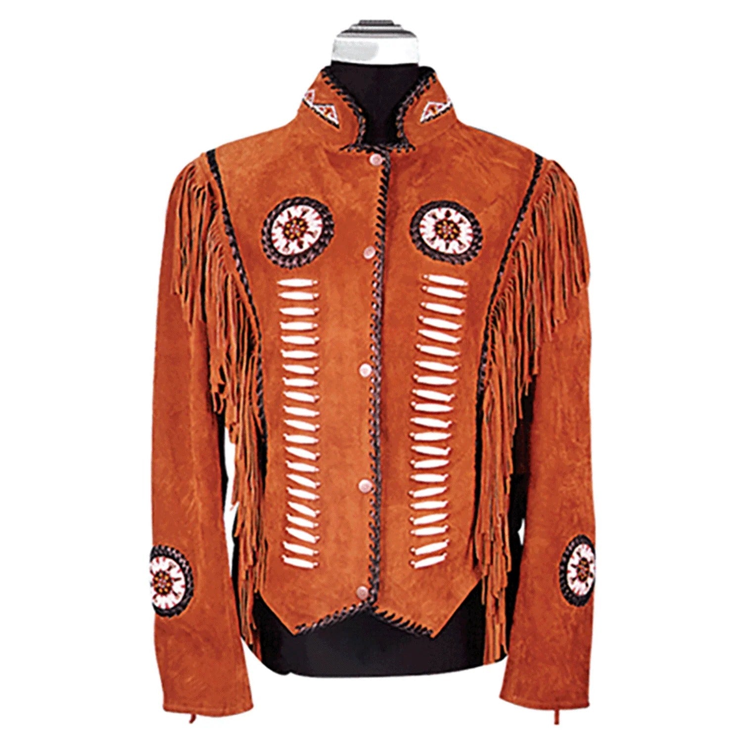 Western Fringe Brown Leather Jackets for Women front view