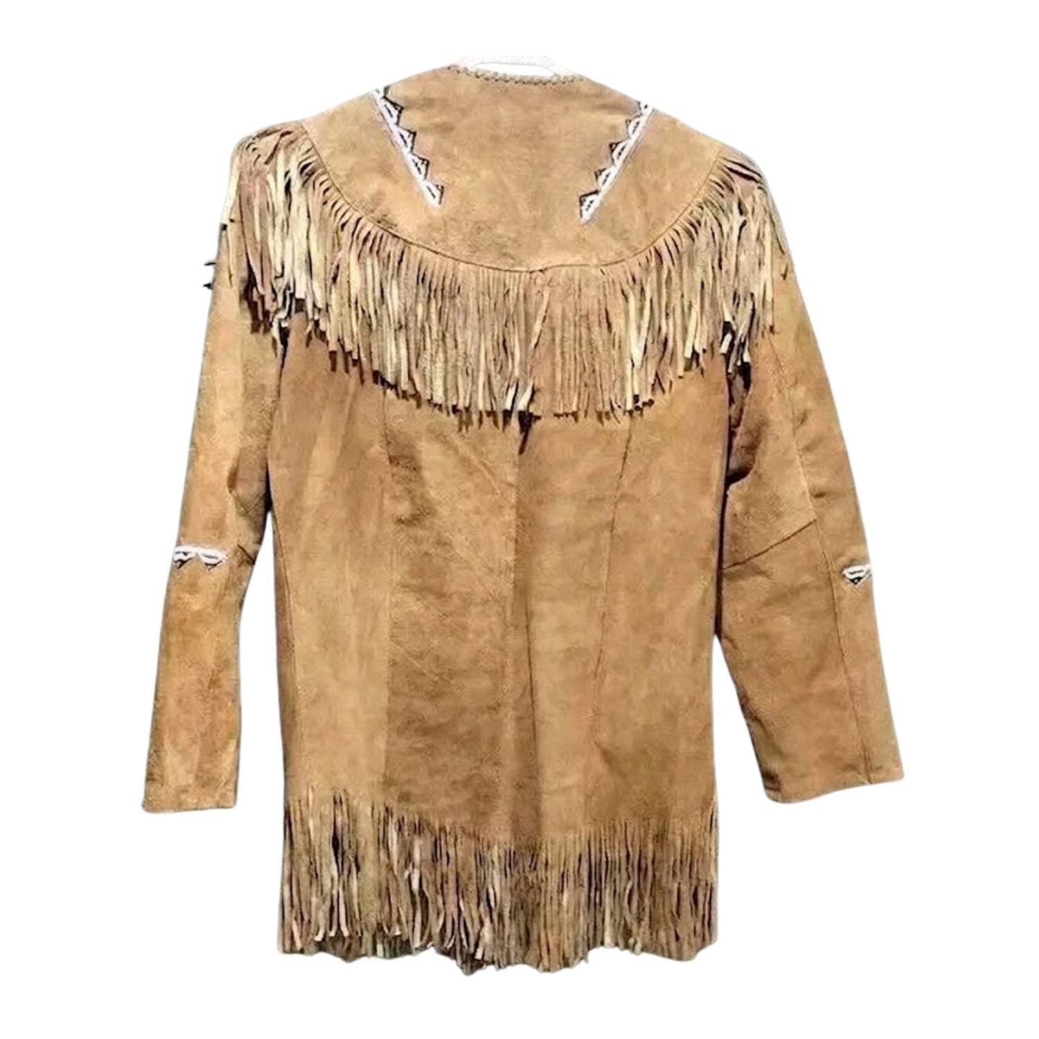 Western Fringe Brown Suede Leather Beaded Jacket for Women side view